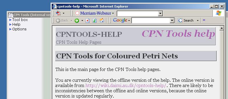Opening CPN Tools Help